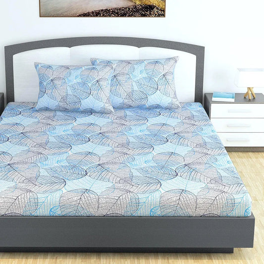 Divine Casa 100% Cotton 144 TC King Size Bedsheet with 2 Pillow Covers Colour Light Blue