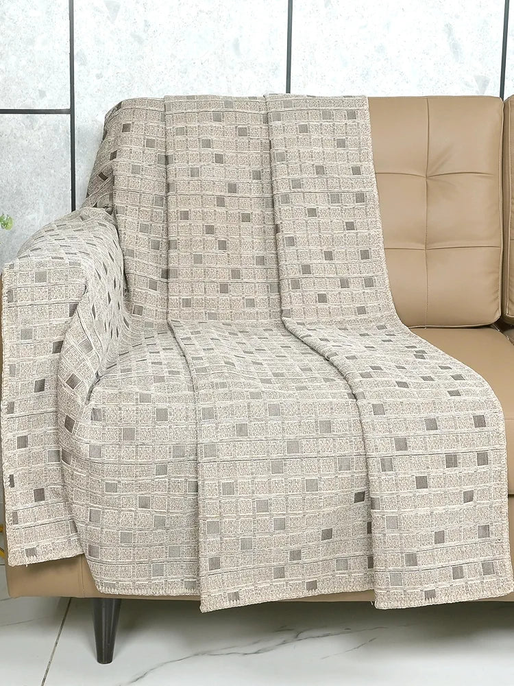 Saral Home Soft Viscose Chenille Geometric Pattern Covers Beige
