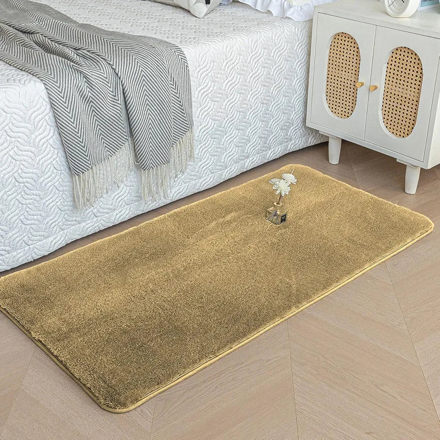 Luxe Home International Rabbit Fur Rectangular Mat Soft Anti Slip Skid Ruffle Mats 60X90 Cm Rug Colour Cream