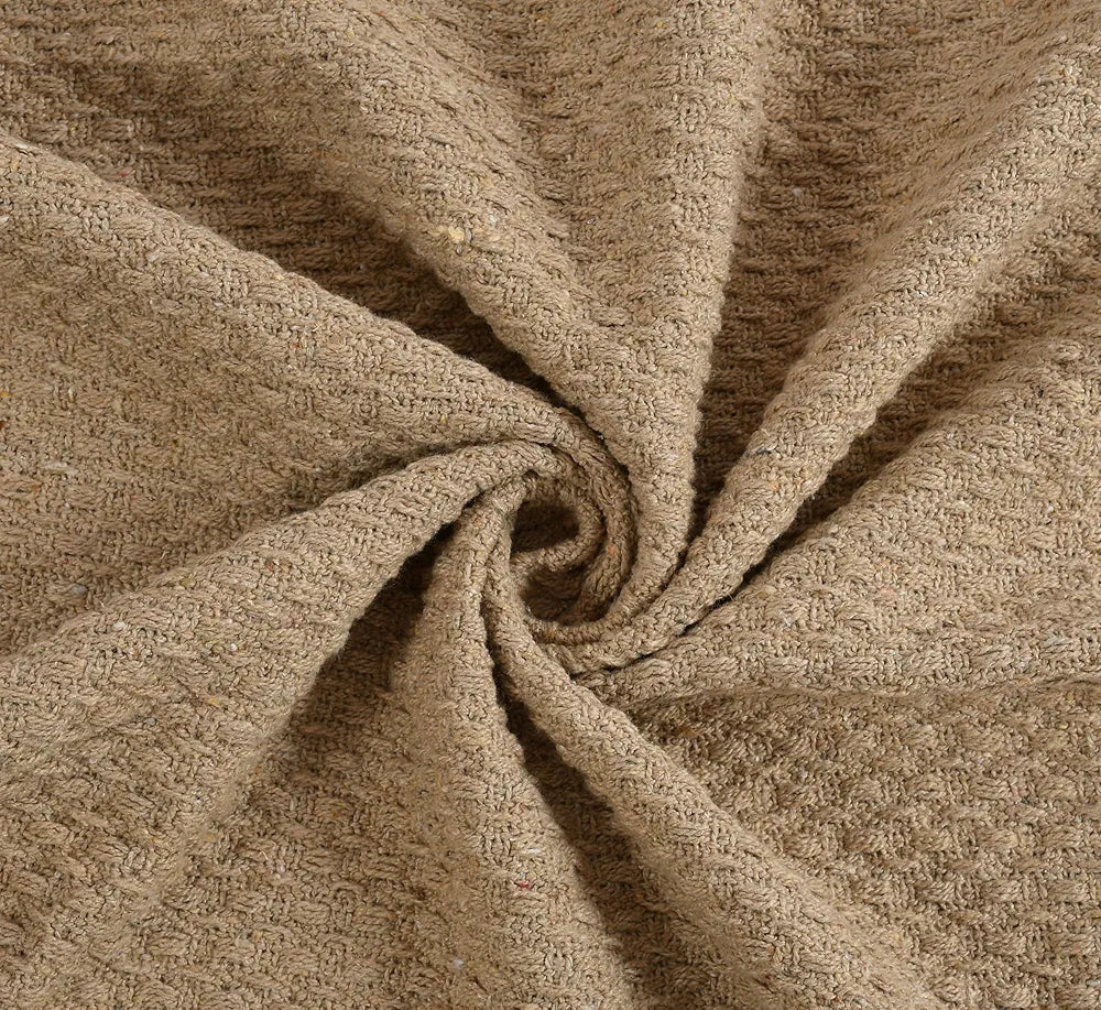 Sashaa World Weaved Beige Cotton Throw Colour Beige
