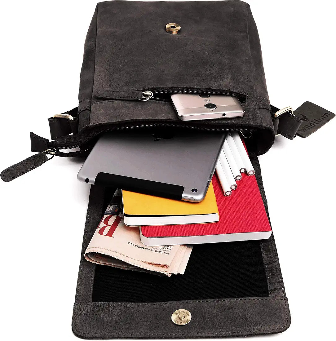 WildHorn� Leather 8.5 inch Sling Messenger Bag for Men I Multipurpose Crossbody Bag I Travel Bag with Adjustable Strap I IDIMENSION: L- 8.5inch H- 10.5inch W- 3inch