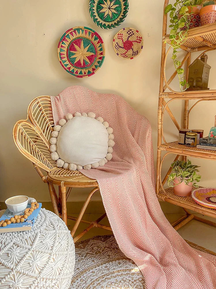 Sashaa World Striped Chevron Throw Blanket Colour Blush Pink