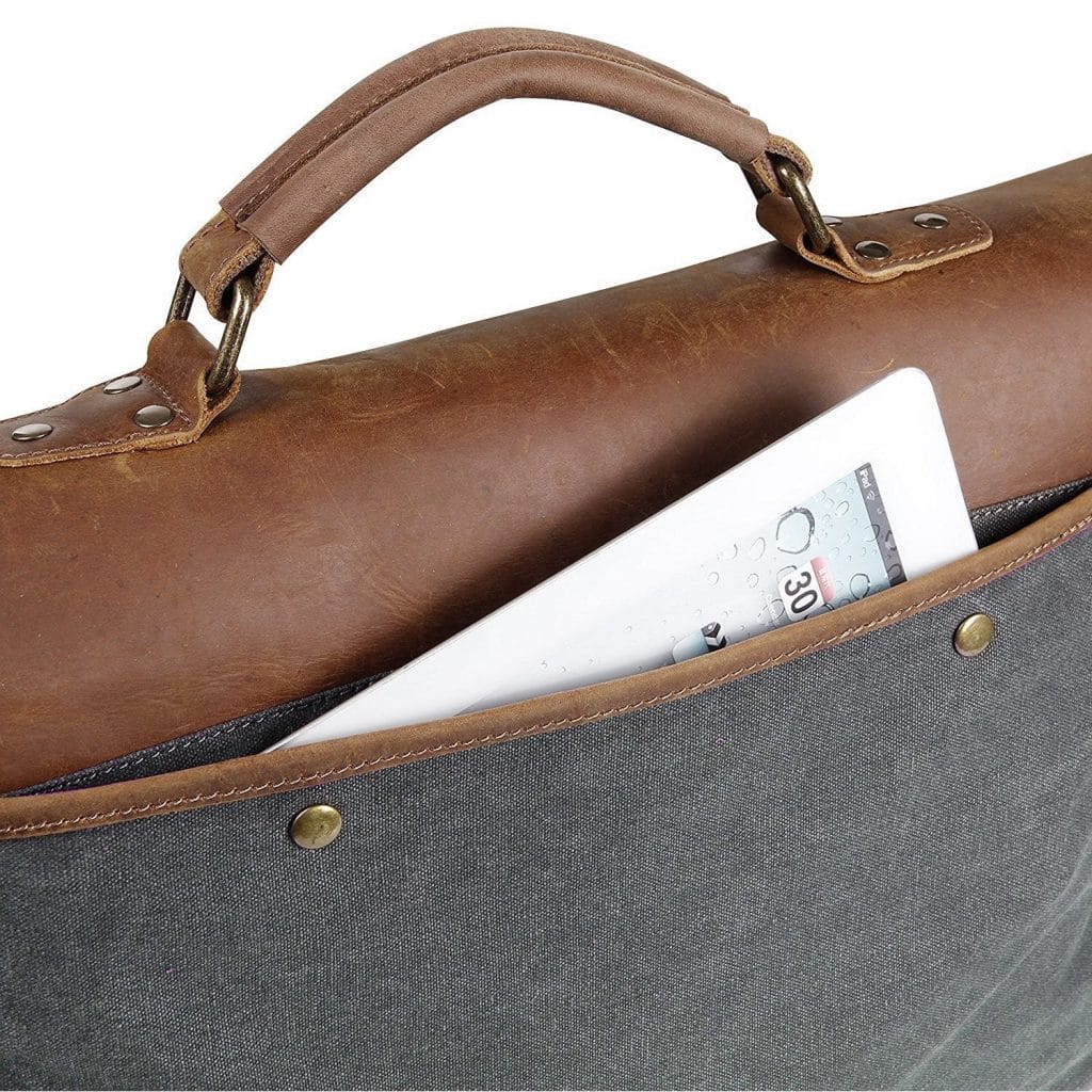Craftshades – 11*15″ Handcrafted Canvas+ Goat Leather Laptop Bag (Brown) | 100% Genuine Leather