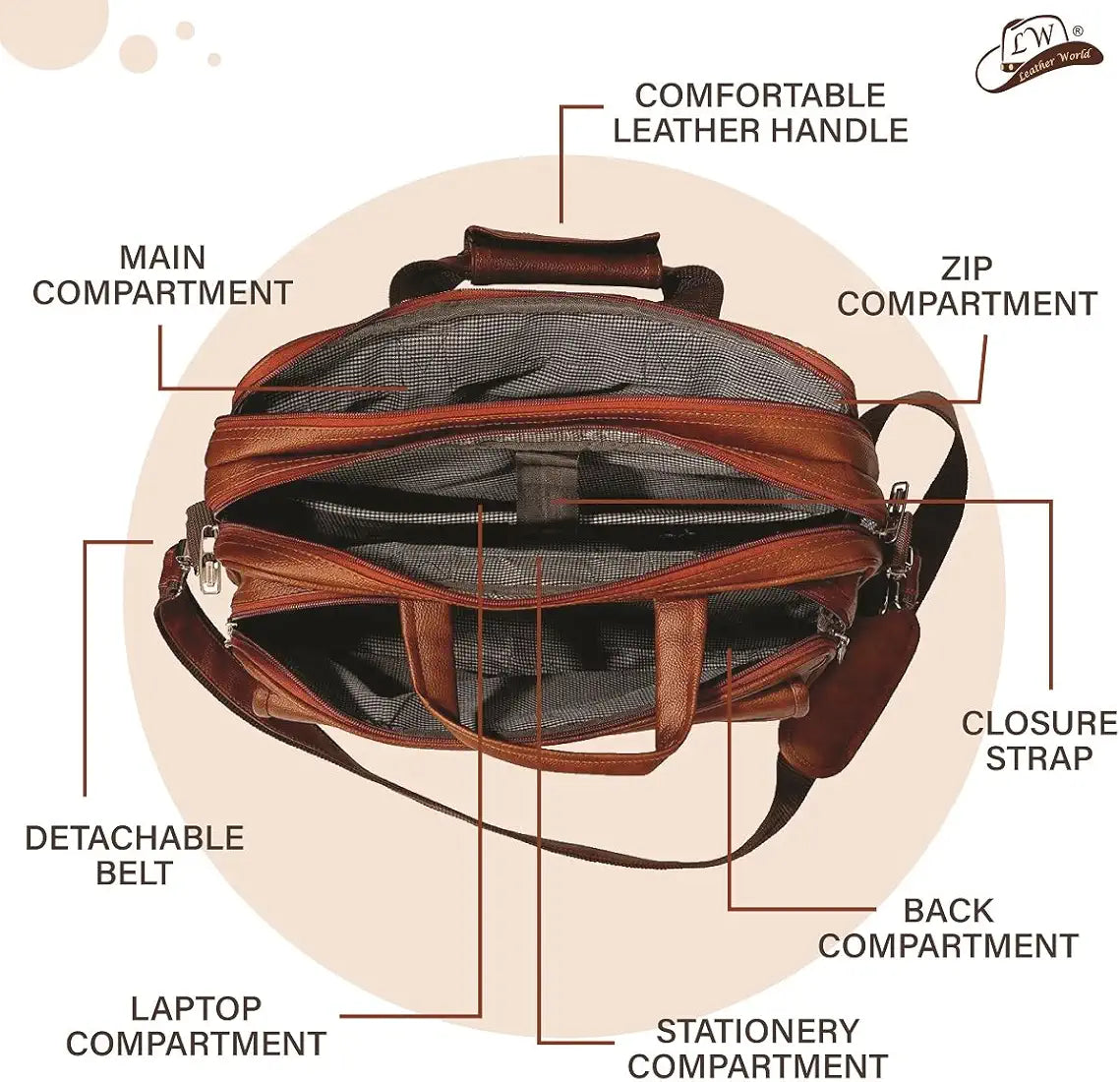 Leather World Synthetic Leather Briefcase 15.6 Inch Tan Laptop Expandable Messenger Shoulder Office Bag with Strap for Men and Women