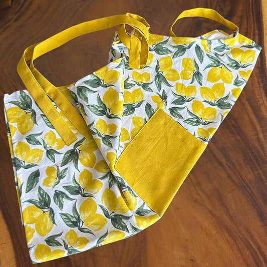Oak & Lily Cotton Kitchen Apron Fully washable with large front pocket Lemon Yellow