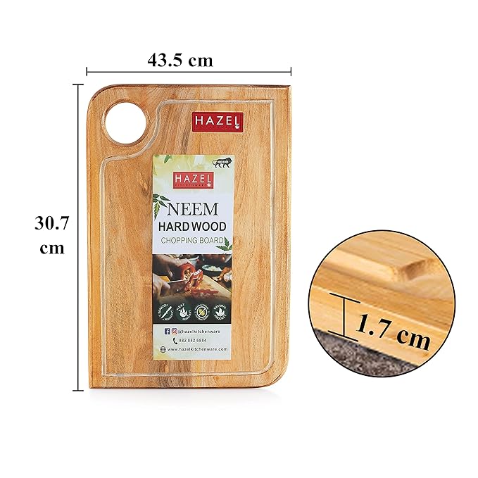 Hazel Neem Wood Chopping Board 12 x 17 Inch (43.5 x 30.7 cm) Vegetable Chopping Board