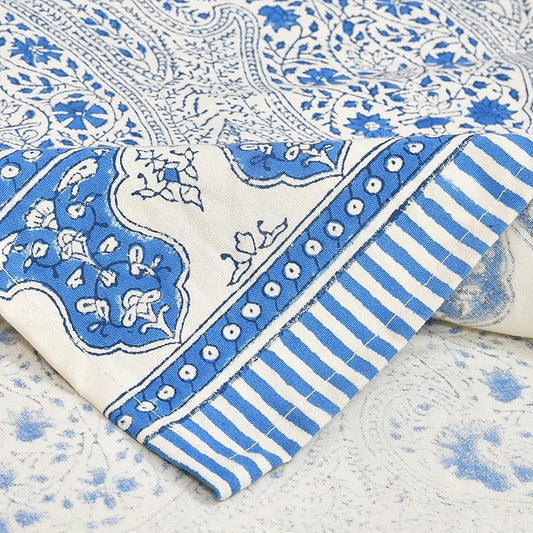 Blocks Of India Hand Block Printed Cotton Table Runner for Center Dining Table Blue Mughal
