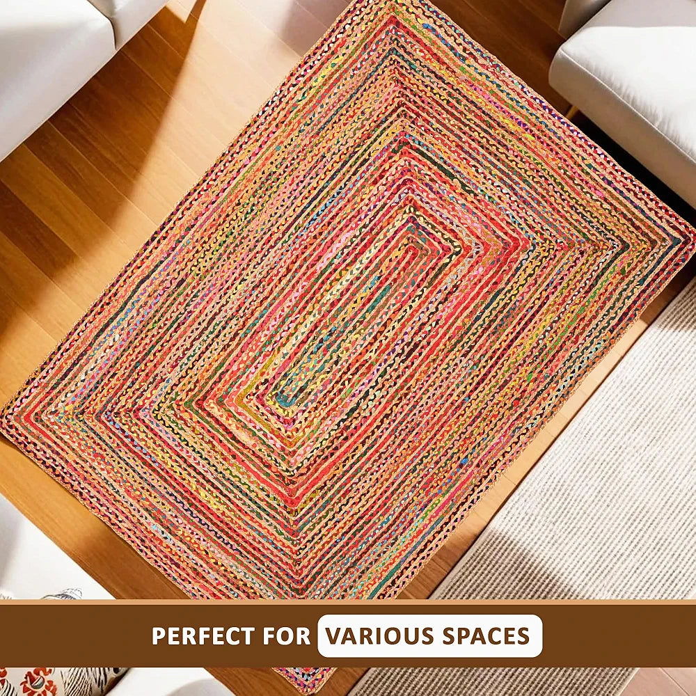 Kuber Industries 5x7 Feet Anti-Skid Satranji Doubling Jute Rug & Carpet for Home & Bedroom Pink