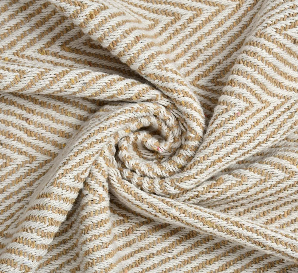 Sashaa World Cotton Spring Hued Chevron Throw Blanket Colour Light Beige