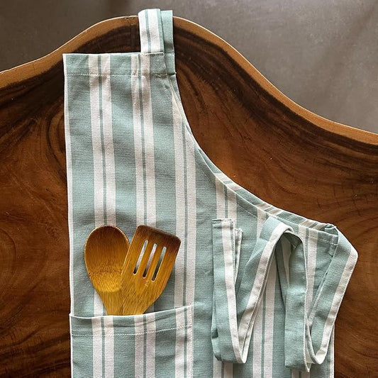 Oak & Lily Cotton Kitchen Apron Fully washable with large front pocket Green Striped