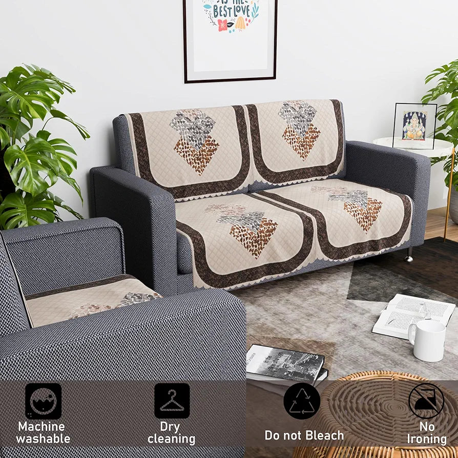 Kuber Industries Set of 6 Durable 2+1 Seater Sofa Covers Stone Ultra Sonic BMW Cream Brown