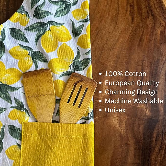 Oak & Lily Cotton Kitchen Apron Fully washable with large front pocket Lemon Yellow