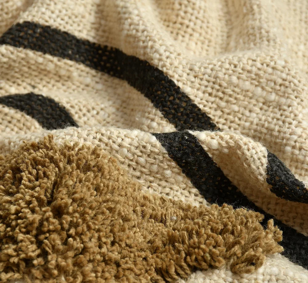 Sashaa World Chic Beige Black Patterned Cotton Throw Colour Beige/Black/Natural