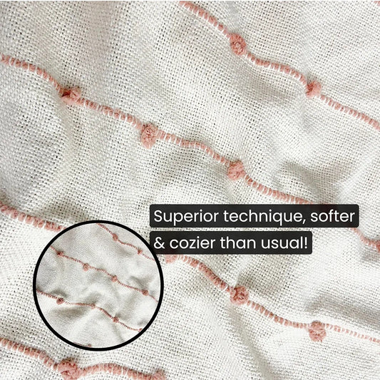 Sajavat Home Hand-Knitted Pure Cotton 3 Seater Sofa Throw Colour Beige & Summer Pink