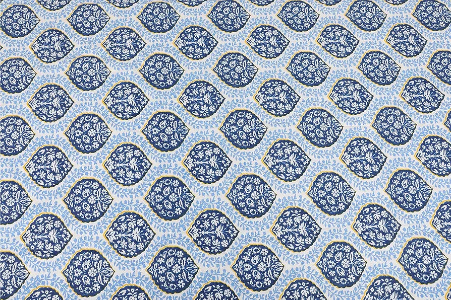Cloth Fusion Reversible Dohar Single Bed Soft Cotton Blend AC Blanket for Summer Blue Leaves