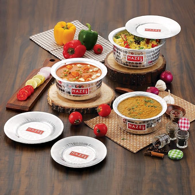 Hazel Aluminium Hammered Tope Set with Lid Patila Set of 5 Food Grade Kitchen Utensils