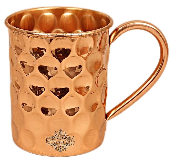 Indian Art Villa Pure Copper Straight Shaped Diamond Design Moscow Mule Beer Mug Cup | 500 ml
