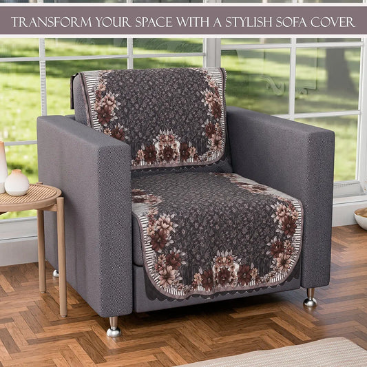 Kuber Industries Set of 10 Anti-Skid Sofa Cover 5-Seater Floral Print Dark Olive Green