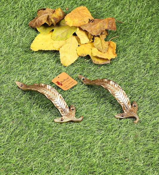 Two Moustaches 7 Inches Leaf Design Brass Door Handle Pair