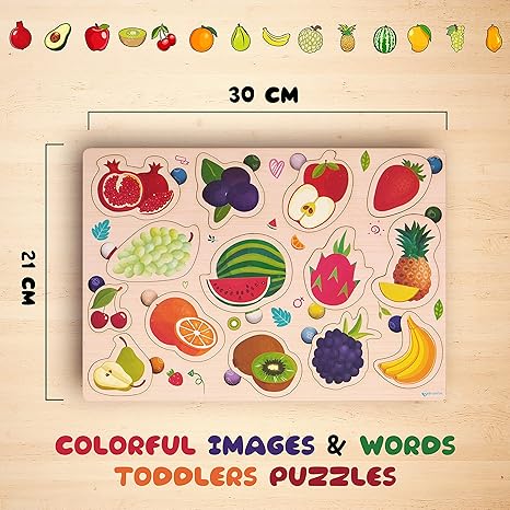 Zudo Wooden Montessori Educational Pre-School Puzzle Board Toy for Boys and Girls Wooden Fruits
