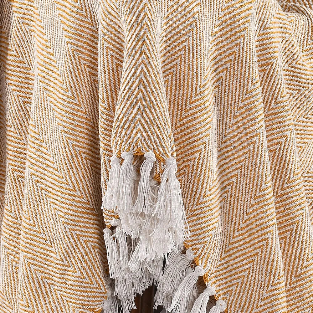 Sashaa World Cotton Striped Chevron Throw Blanket Colour Yellow