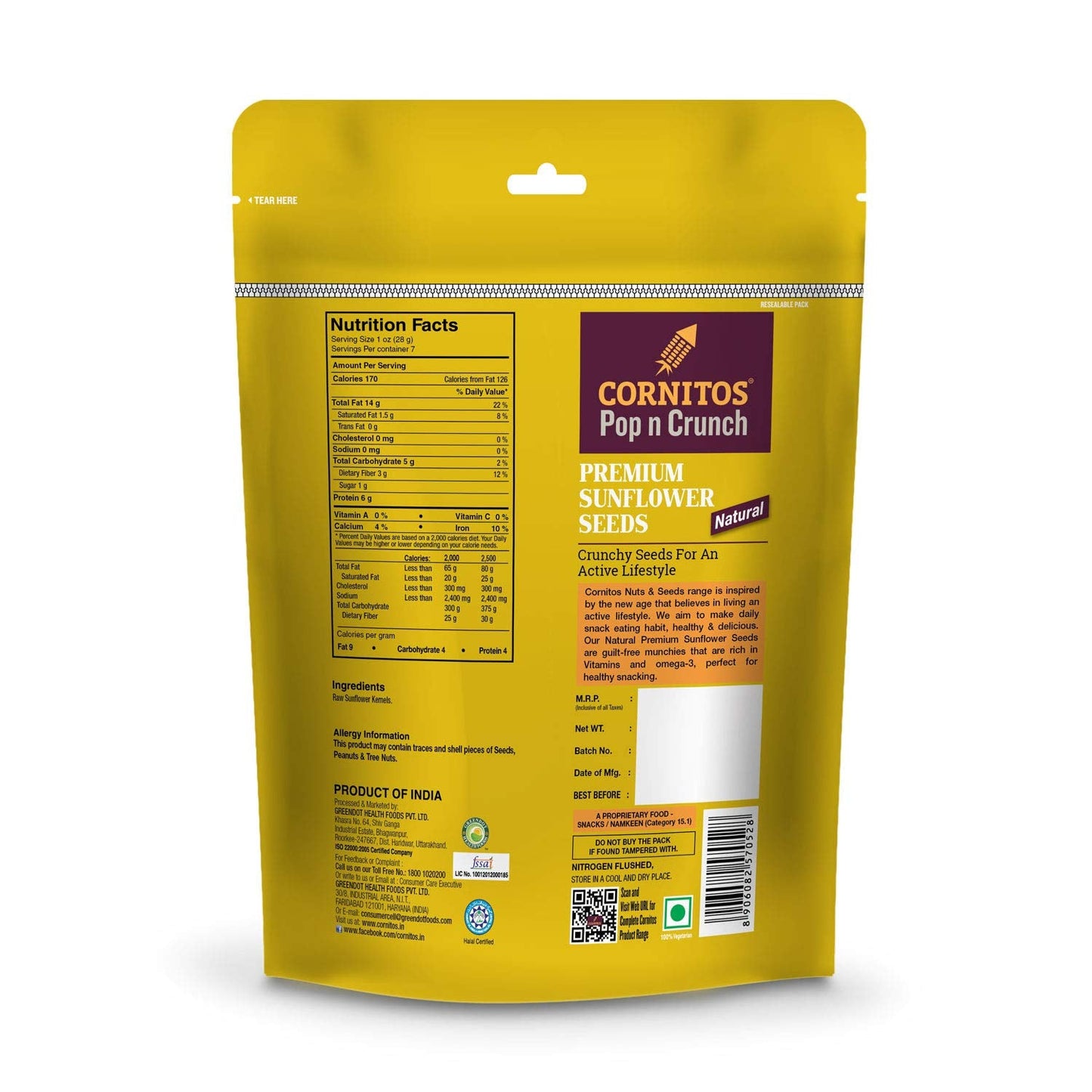 Cornitos Sunflower Seeds Natural - 200g Each (Pack of 2)