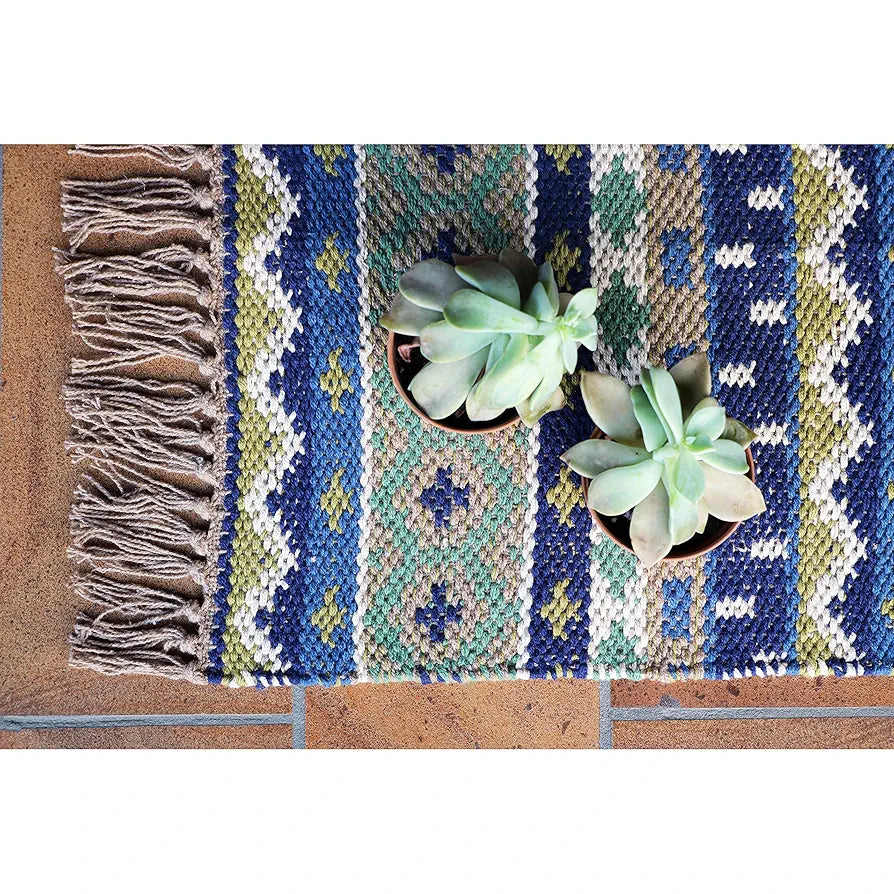 The Home Talk Handmade Cotton Tribal Carpets Area Rugs for Bedroom Multicolor Beige