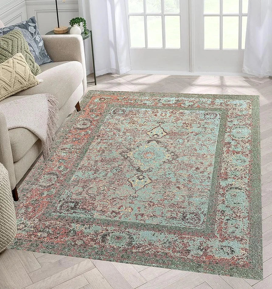 Sajavat Home Cotton Printed Floor Rug Colour Green Multi