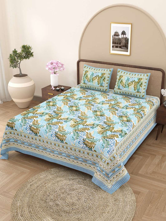 100% Pure Cotton Traditional Printed Bedsheet for Double Bed King Size Bedsheet with 2 Pillow Covers