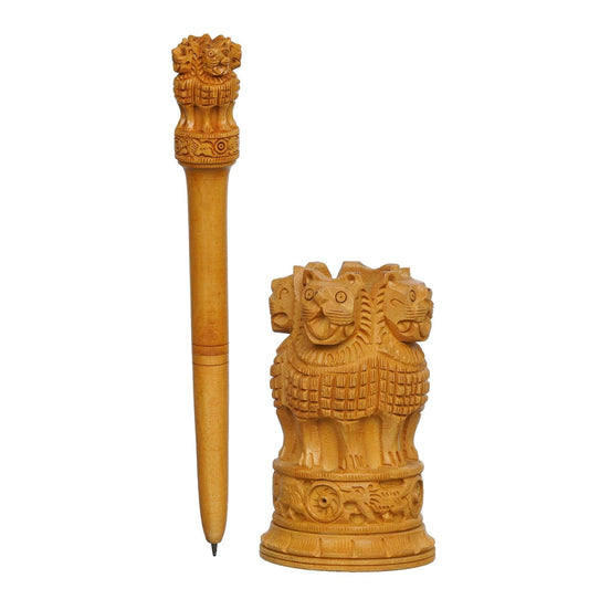 Handcrafted Wooden Ashoka Pillar Replica: Symbol of Indian Heritage