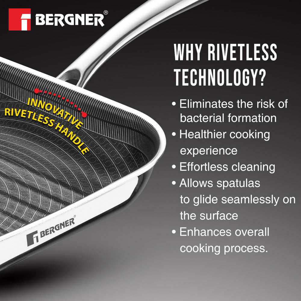 Bergner Hi-Tech Giro Tri-Ply Stainless Steel Non-Stick 24cm Grill Pan (BG-33964-MM)