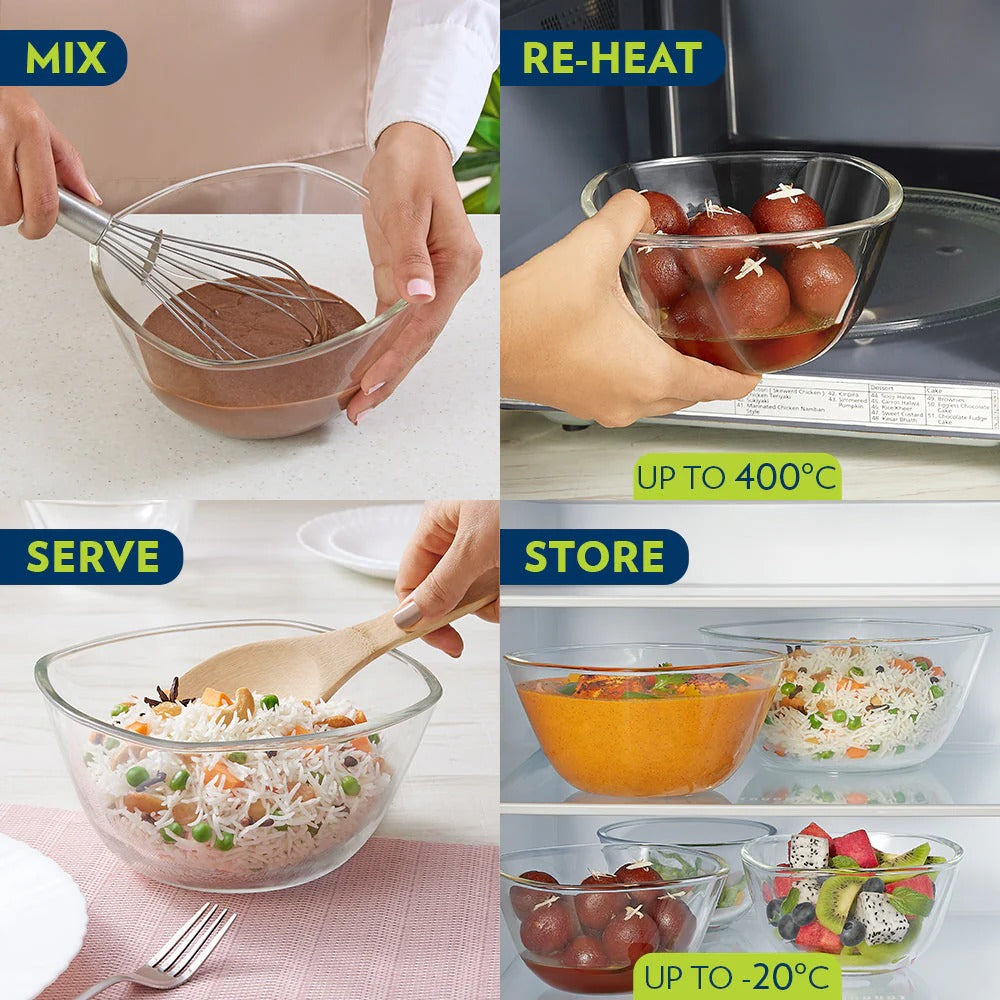 Borosil Square Mixing Serving Bowl 500ml