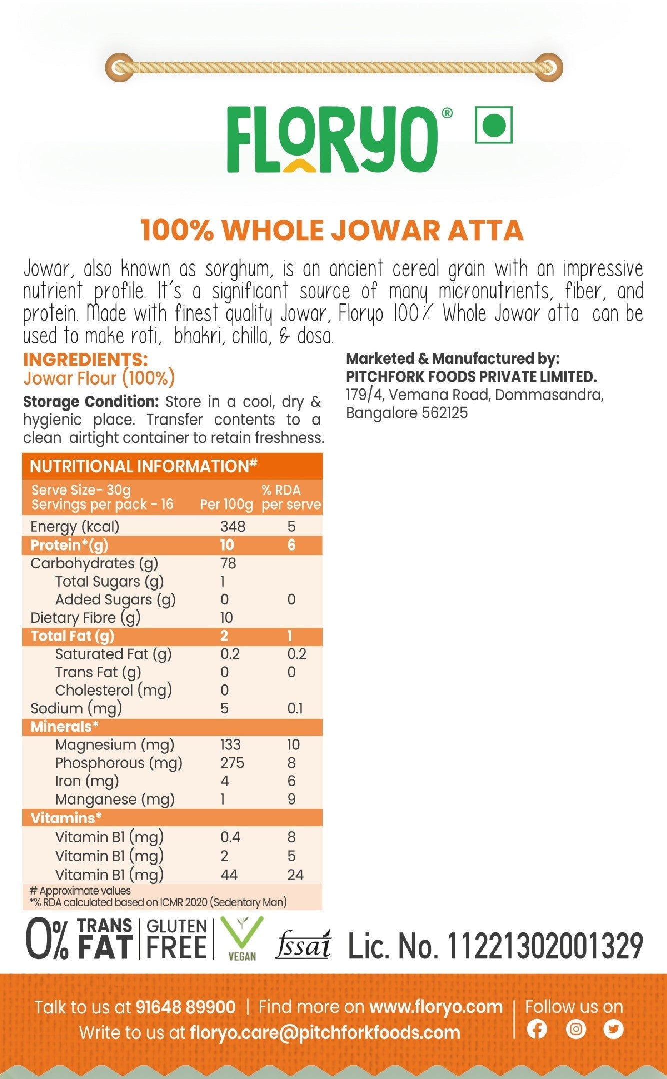 Floryo 100% Whole Jowar Atta