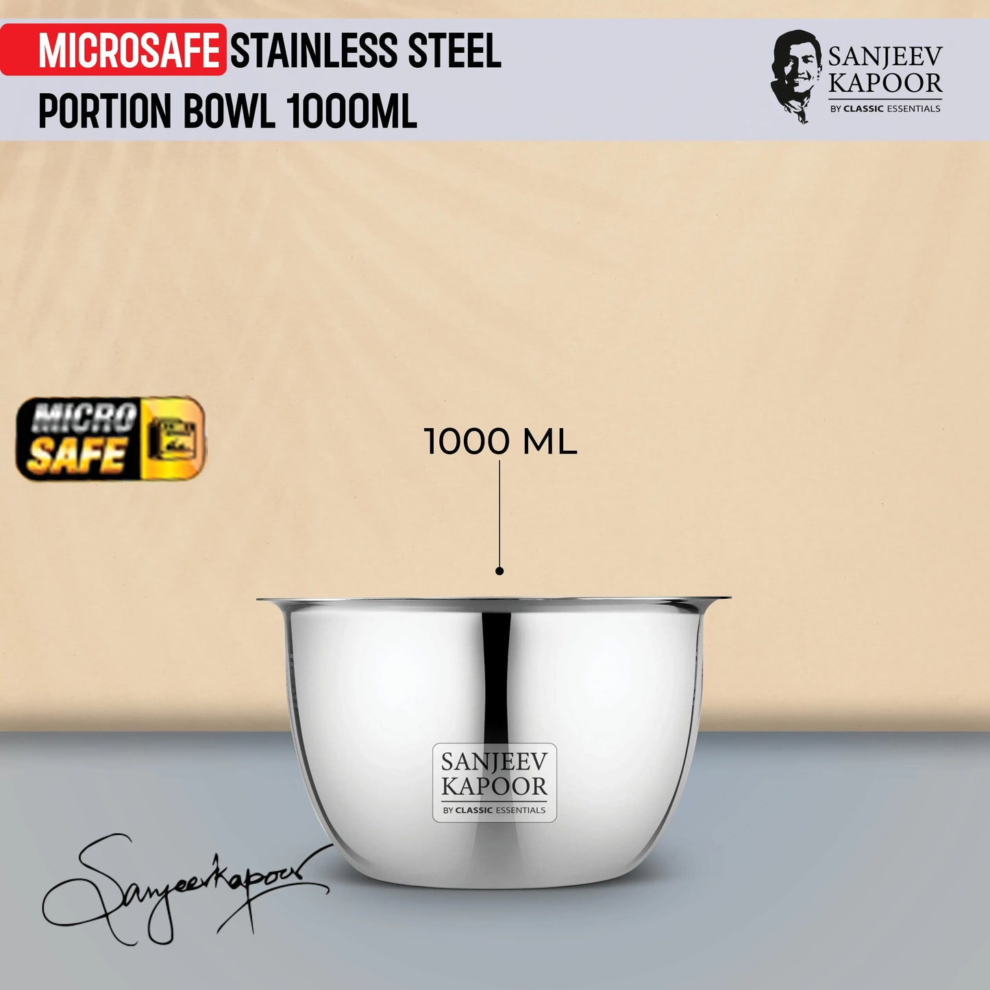 Classic Essentials MICROSAFE Stainless Steel Portion Bowl 1000ml