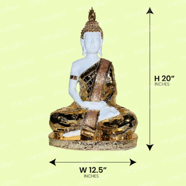 Svastika Gold & White Meditating Buddha Statue
