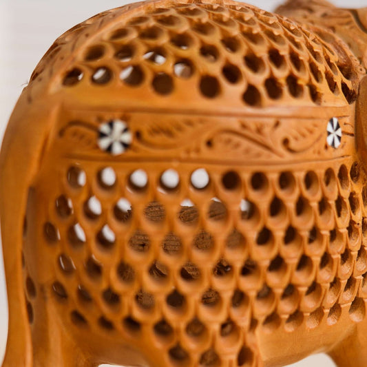 Rajasthani Tribal Handmade Brown ” Elephant ” Figured Wooden Statue Antique Design Elephant for Showpiece with Brown Colour