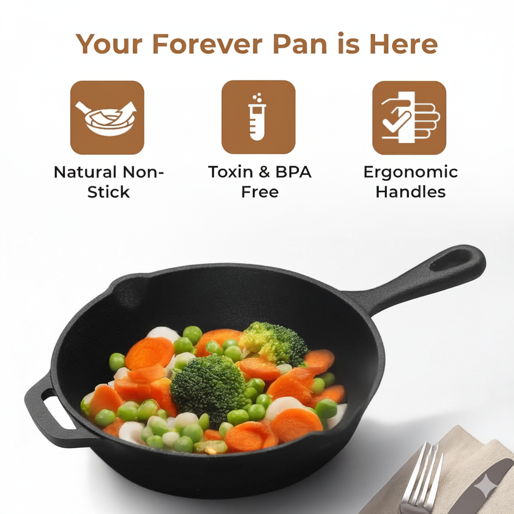 Esspy 10 inch Cast Iron Frying Pan/Skillet With Silicon Handle Cover | Pre-Seasoned, Induction Friendly | Non-Stick Pan | 100% Pure Cast Iron, Toxin-Free & Chemical-Free | Black