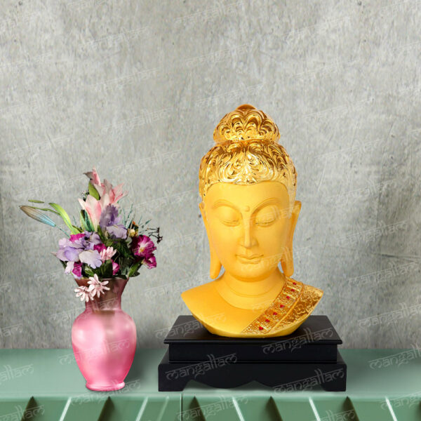 Svastika Big Golden Buddha Head Statue - 18 Inch