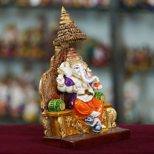 Marble Handmade Ganesh Ji Idol For Home Décor Decorations For Living Room Handcrafted Showpiece For Décor(10 INCHES HEIGHT)