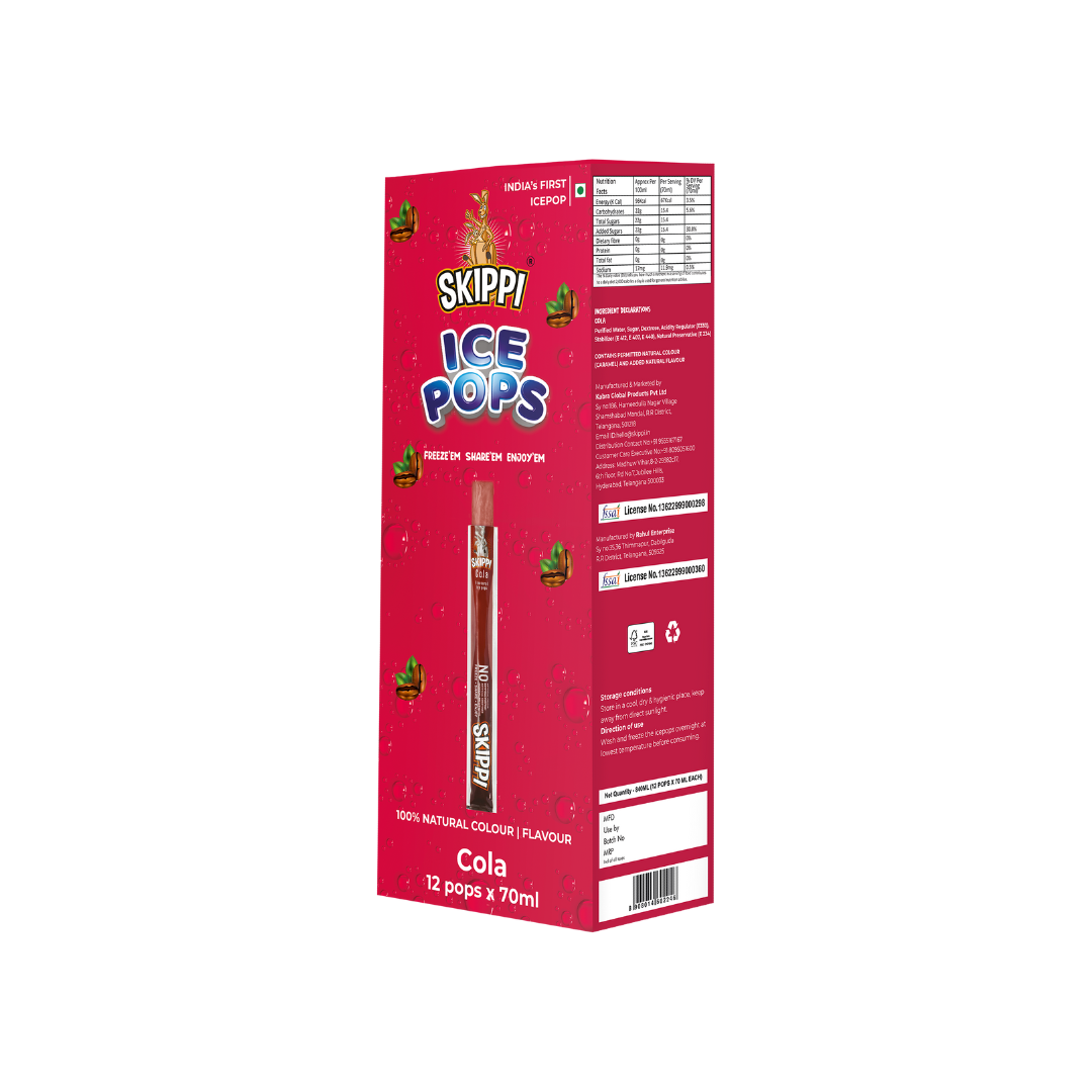 Cola Flavor Skippi Natural Ice Pop, Pack Of 12 Ice Pops