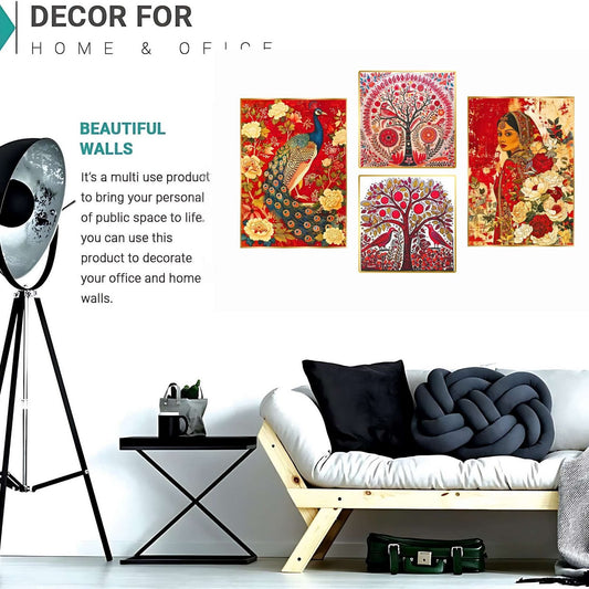 Set of Four Wall Paintings for Wall Dacoration Golden Framed Wall Paintings for Living Room & Bedroom Wall Art for Home Decoration & Office Wall Décor (13×10 inch CH-GD4-10)