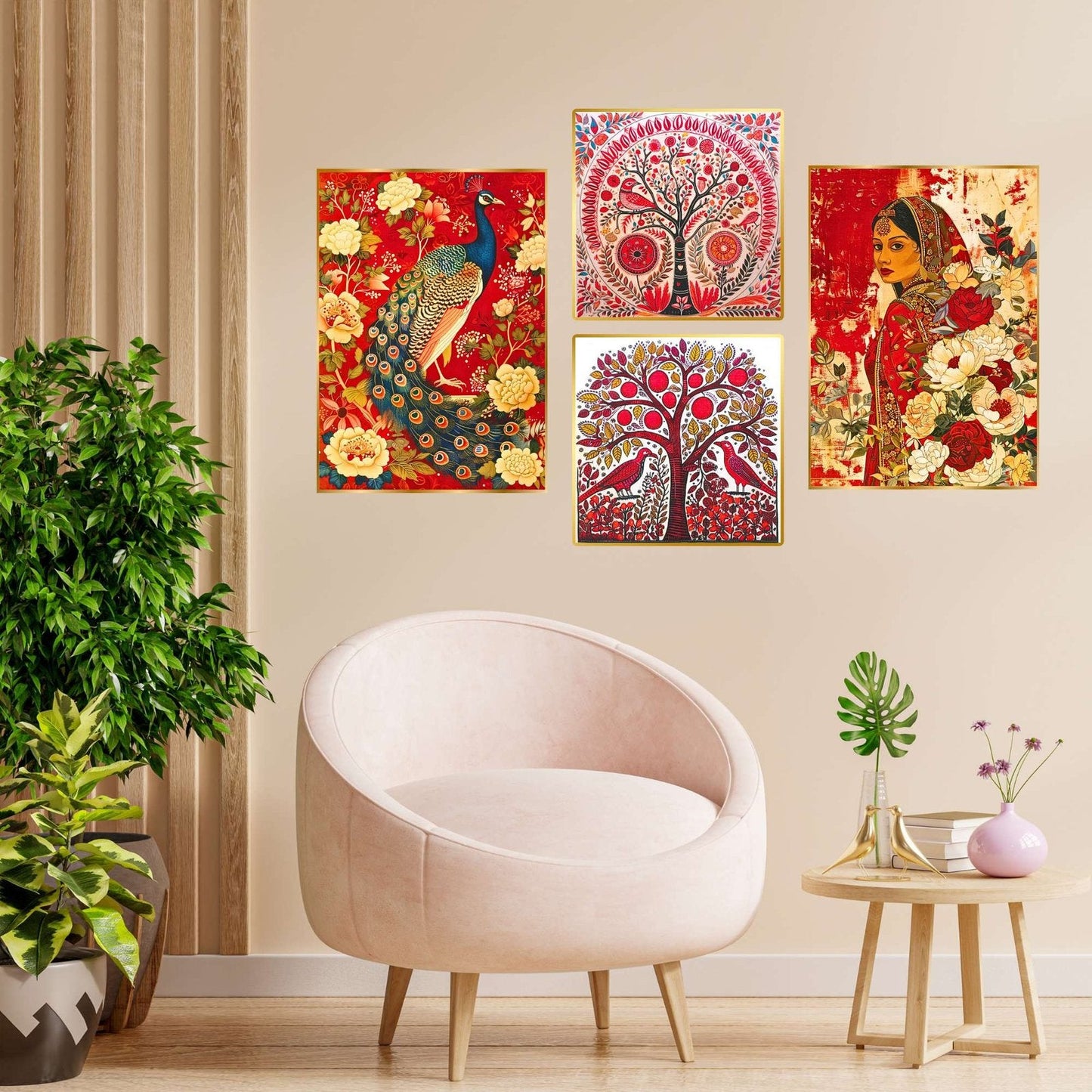 Set of Four Wall Paintings for Wall Dacoration Golden Framed Wall Paintings for Living Room & Bedroom Wall Art for Home Decoration & Office Wall Décor (13×10 inch CH-GD4-10)