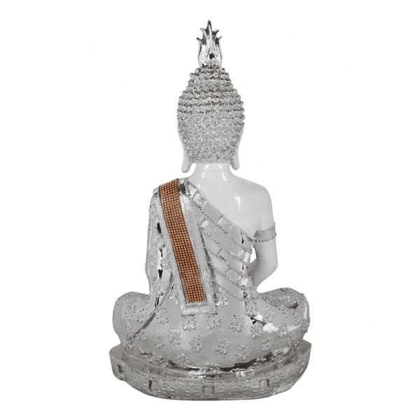 Svastika Silver & White Meditating Buddha Statue