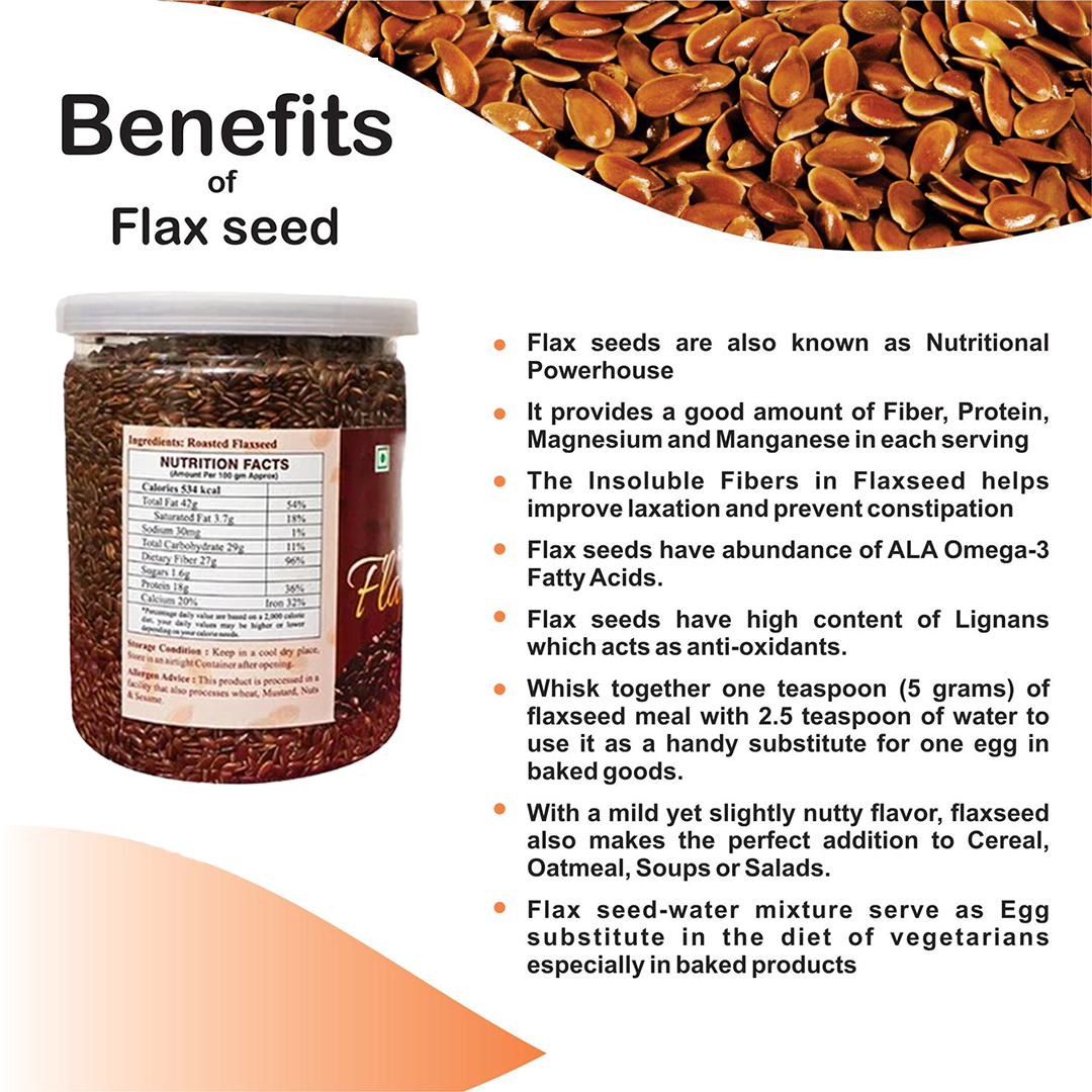 Elworld Agro & Organic Food Products Roasted Flaxseed (Alsi/ Teesi) - 300g