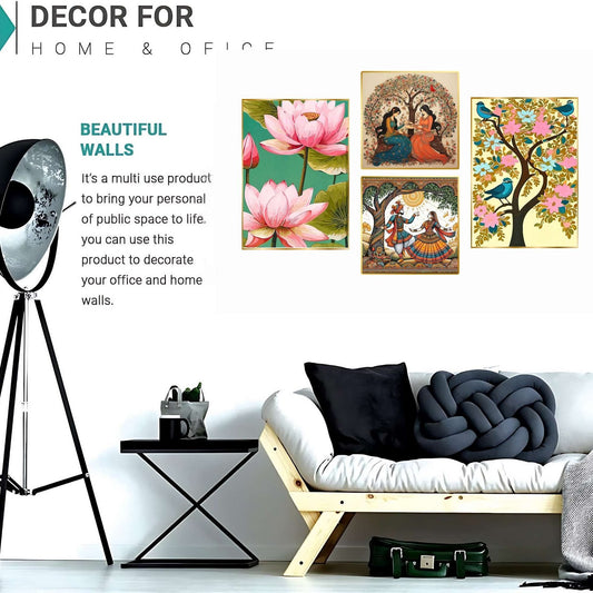 Set of Four Wall Paintings for Wall Dacoration Golden Framed Wall Paintings for Living Room & Bedroom Wall Art for Home Decoration & Office Wall Décor (13×10 inch CH-GD4-11)