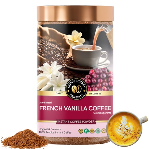 French Vanilla Instant Coffee Powder - Arabica Freeze Dried Coffee for Instant Hot & Cold Coffee