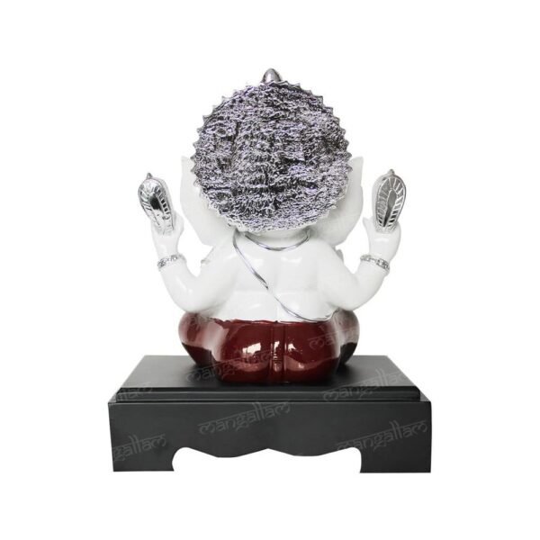Svastika White & Red Ganesha Idol with Wooden Base – 9.5 Inch