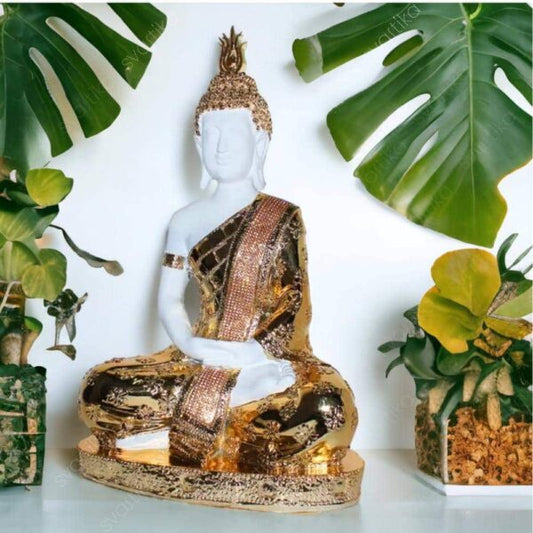 Svastika Gold & White Meditating Buddha Statue