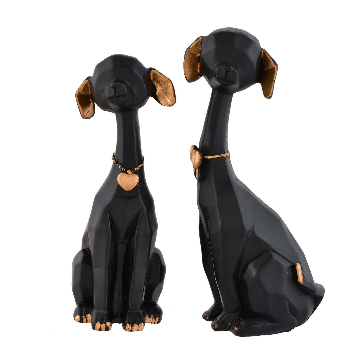 Black Golden Set of 2 Cute Dog Statues