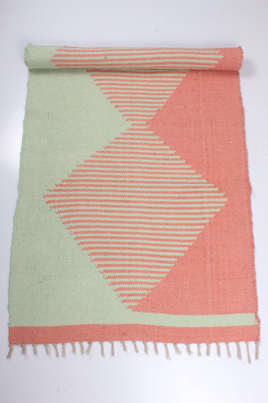 Shramdaan Handwoven Peach and Green Yoga Mat